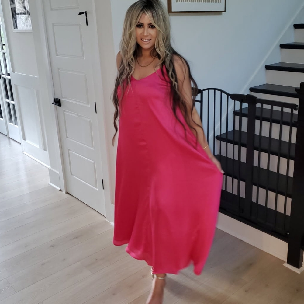 Topshop Hot Pink Strappy Maxi Dress – Size 6